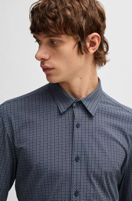Slim-fit shirt in printed performance-stretch jersey