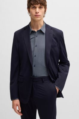 Camisa slim fit en punto t&eacute;cnico el&aacute;stico estampado, Azul oscuro