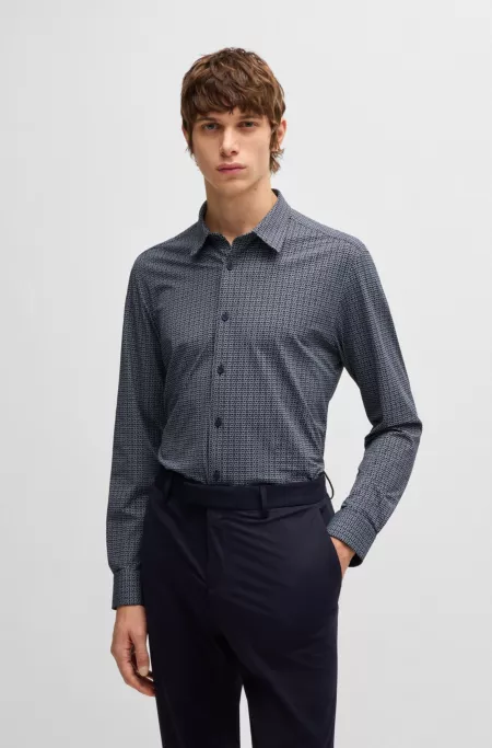 Slim-fit shirt in printed performance-stretch jersey
