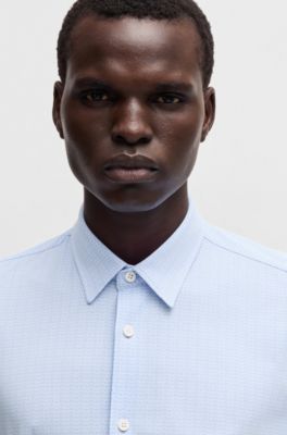 Slim-fit shirt in printed performance-stretch jersey, Light Blue