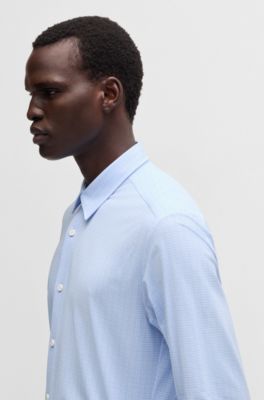Slim-fit shirt in printed performance-stretch jersey, Light Blue