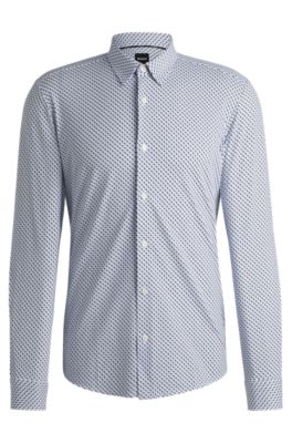 Slim-fit shirt in printed performance-stretch jersey, Light Blue