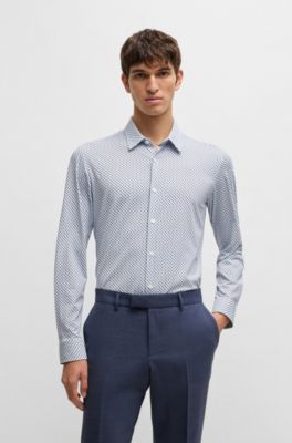 Slim-fit shirt in printed performance-stretch jersey, Light Blue
