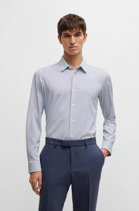 Slim-fit shirt in printed performance-stretch jersey