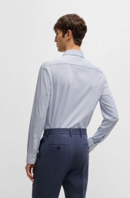 Slim-fit shirt in printed performance-stretch jersey, Light Blue