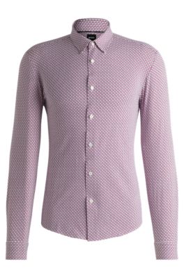 Slim-fit shirt in printed performance-stretch jersey, Pink
