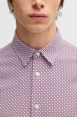 Slim-fit shirt in printed performance-stretch jersey, Pink