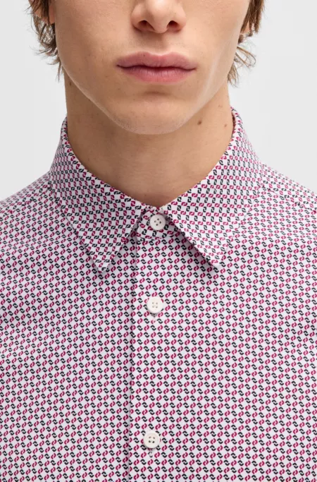 Slim-fit shirt in printed performance-stretch jersey