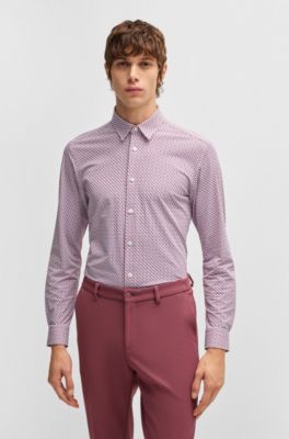 Slim-fit shirt in printed performance-stretch jersey, Pink