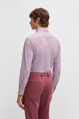 Slim-fit shirt in printed performance-stretch jersey, Pink
