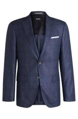Slim-fit blazer checked virgin wool, silk and linen