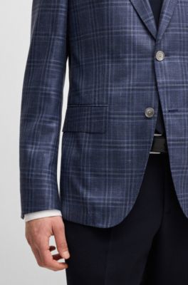 Slim-fit blazer checked virgin wool, silk and linen