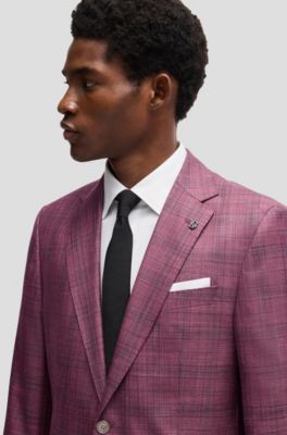 Blazer slim fit a cuadros en lana virgen, seda y lino, Lila