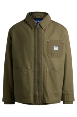 Relaxed-fit padded jacket in cotton with ribbed trims, Light Green