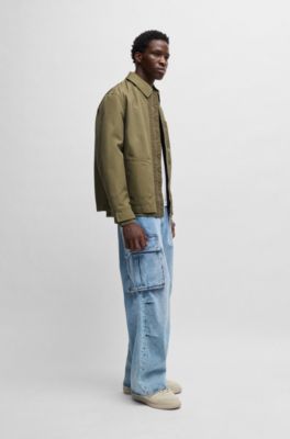 Relaxed-fit padded jacket in cotton with ribbed trims, Light Green