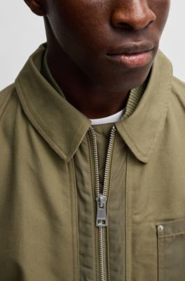 Relaxed-fit padded jacket in cotton with ribbed trims, Light Green