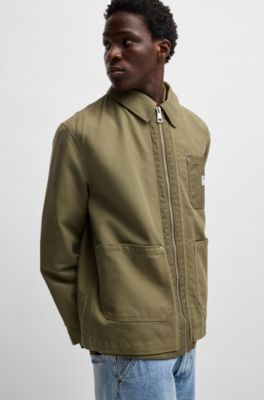 Relaxed-fit padded jacket in cotton with ribbed trims, Light Green