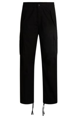 Baggy-fit cargo trousers in ripstop cotton, Black