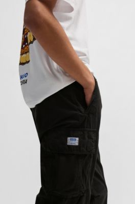 Baggy-fit cargo trousers in ripstop cotton, Black