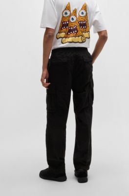 Baggy-fit cargo trousers in ripstop cotton, Black