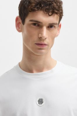 Stretch-cotton T-shirt with Double B monogram, White