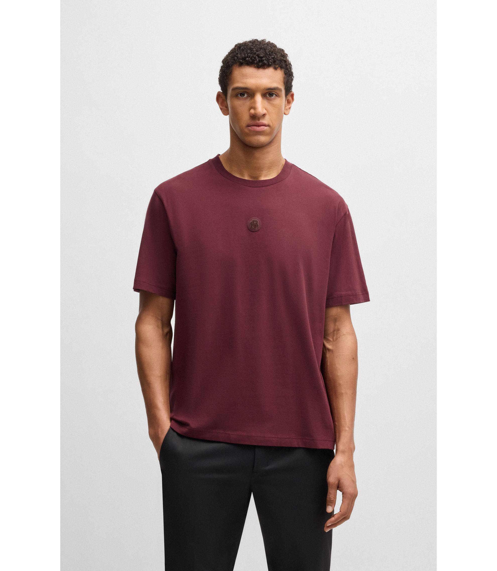 BOSS - Stretch-cotton T-shirt with Double B monogram - Red