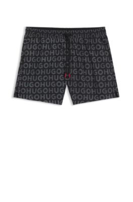 Drawcord swim shorts with logo print, Black