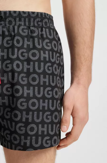 Drawcord swim shorts with logo print