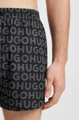 Drawcord swim shorts with logo print, Black