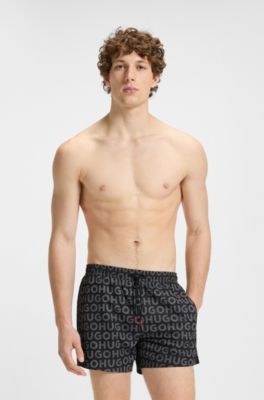 Drawcord swim shorts with logo print, Black