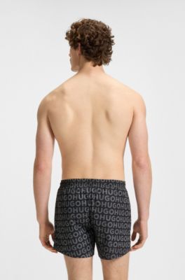 Drawcord swim shorts with logo print, Black