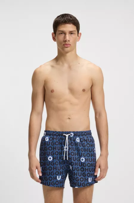 Drawcord swim shorts with logo print