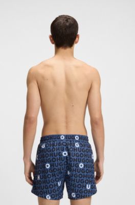 Drawcord swim shorts with logo print, Blue