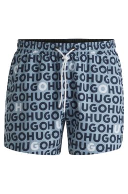 Drawcord swim shorts with logo print, Light Blue