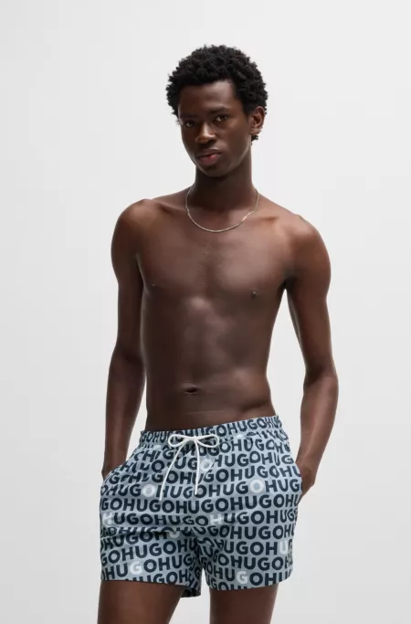 Drawcord swim shorts with logo print