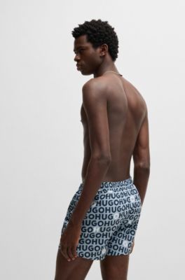 Drawcord swim shorts with logo print, Light Blue