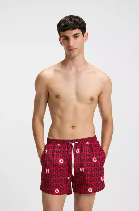 Drawcord swim shorts with logo print