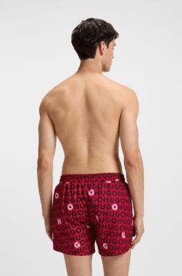 Short de bain &agrave; cordon de serrage et logo imprim&eacute;, Rouge