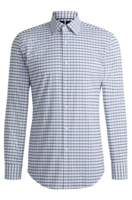 Camisa slim fit de tejido t&eacute;cnico el&aacute;stico a cuadros, Celeste