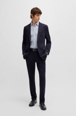 Camisa slim fit de tejido t&eacute;cnico el&aacute;stico a cuadros, Celeste