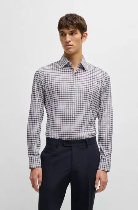 Slim-fit shirt in checked performance-stretch material