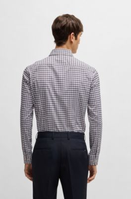 Camisa slim fit de tejido t&eacute;cnico el&aacute;stico a cuadros, Pink