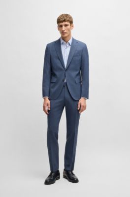 Camisa slim fit de tejido el&aacute;stico t&eacute;cnico a rayas, Celeste