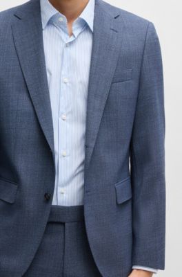 Camisa slim fit de tejido el&aacute;stico t&eacute;cnico a rayas, Celeste