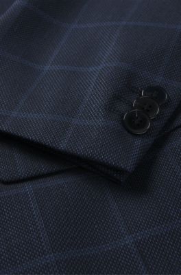 Extra-slim-fit suit in checked performance-stretch cloth, Dark Blue