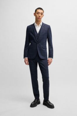 Extra-slim-fit suit in checked performance-stretch cloth, Dark Blue