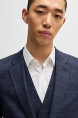 Extra-slim-fit suit in checked performance-stretch cloth, Dark Blue