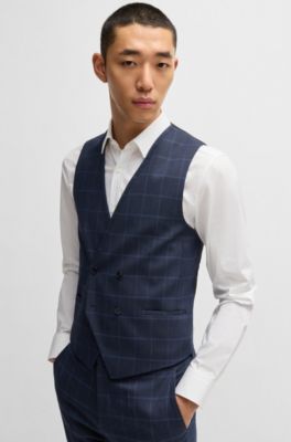 Extra-slim-fit suit in checked performance-stretch cloth, Dark Blue