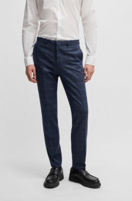 Extra-slim-fit suit in checked performance-stretch cloth, Dark Blue