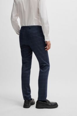 Extra-slim-fit suit in checked performance-stretch cloth, Dark Blue